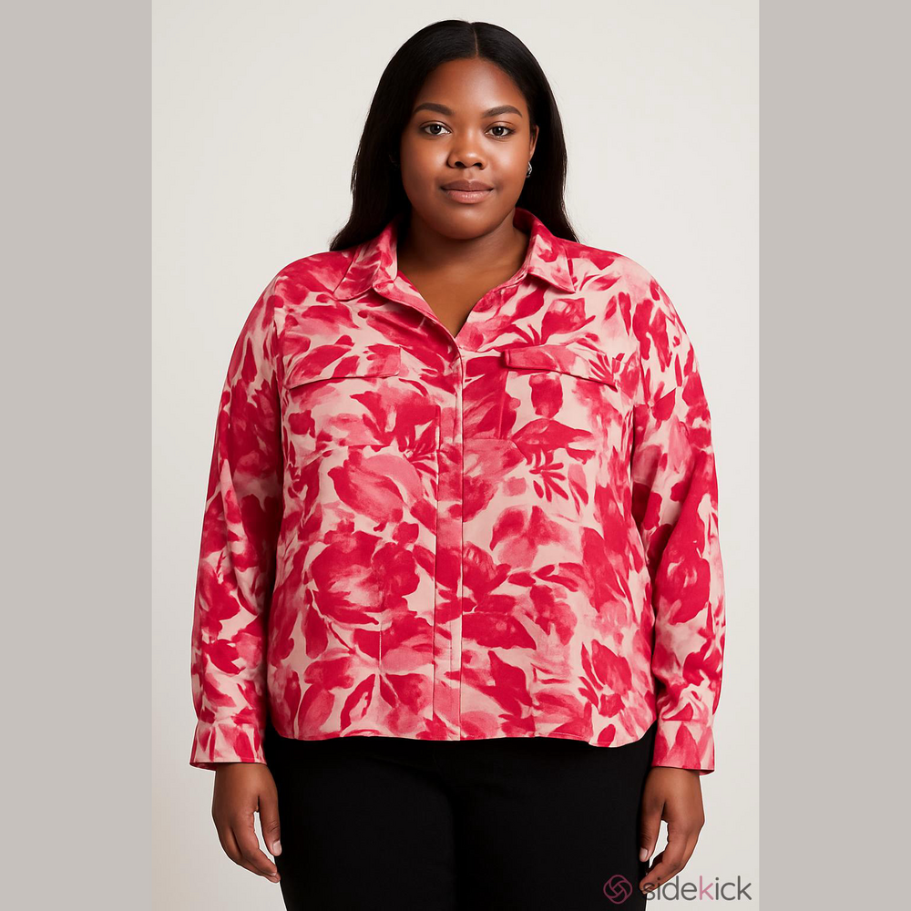 Adrienne Vittadini Pink and Cream Floral Blouse